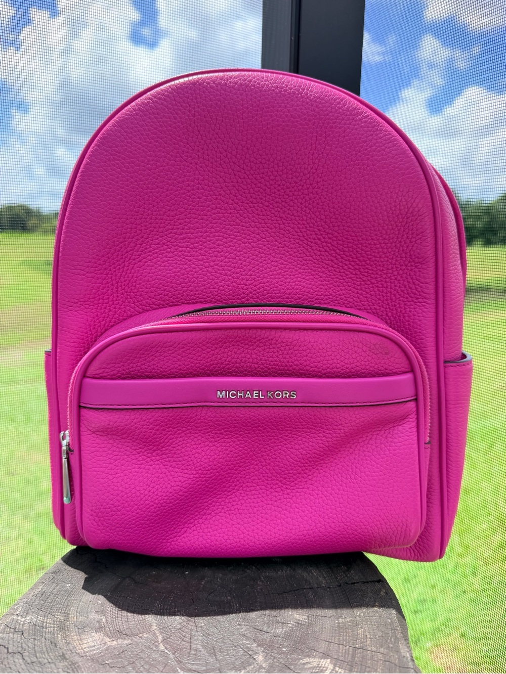 Michael Kors Hot Pink Pebbled Leather Backpack Fuchsia Silver Hardware